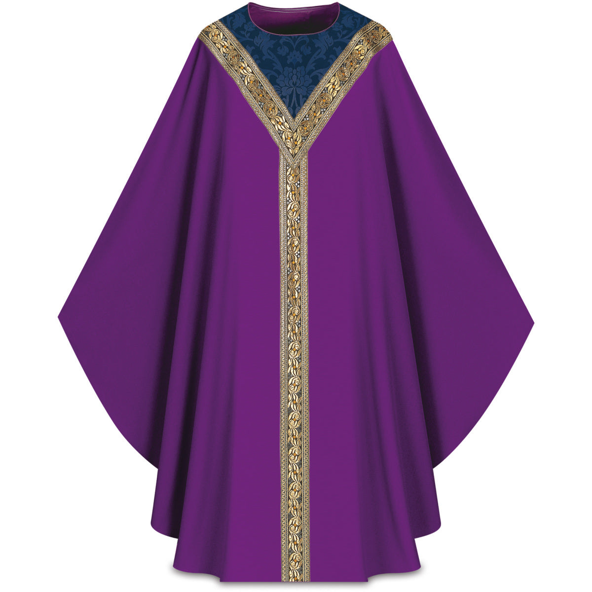 Chasuble romaine Slabbinck en laine Brugia avec orfroi en brocart