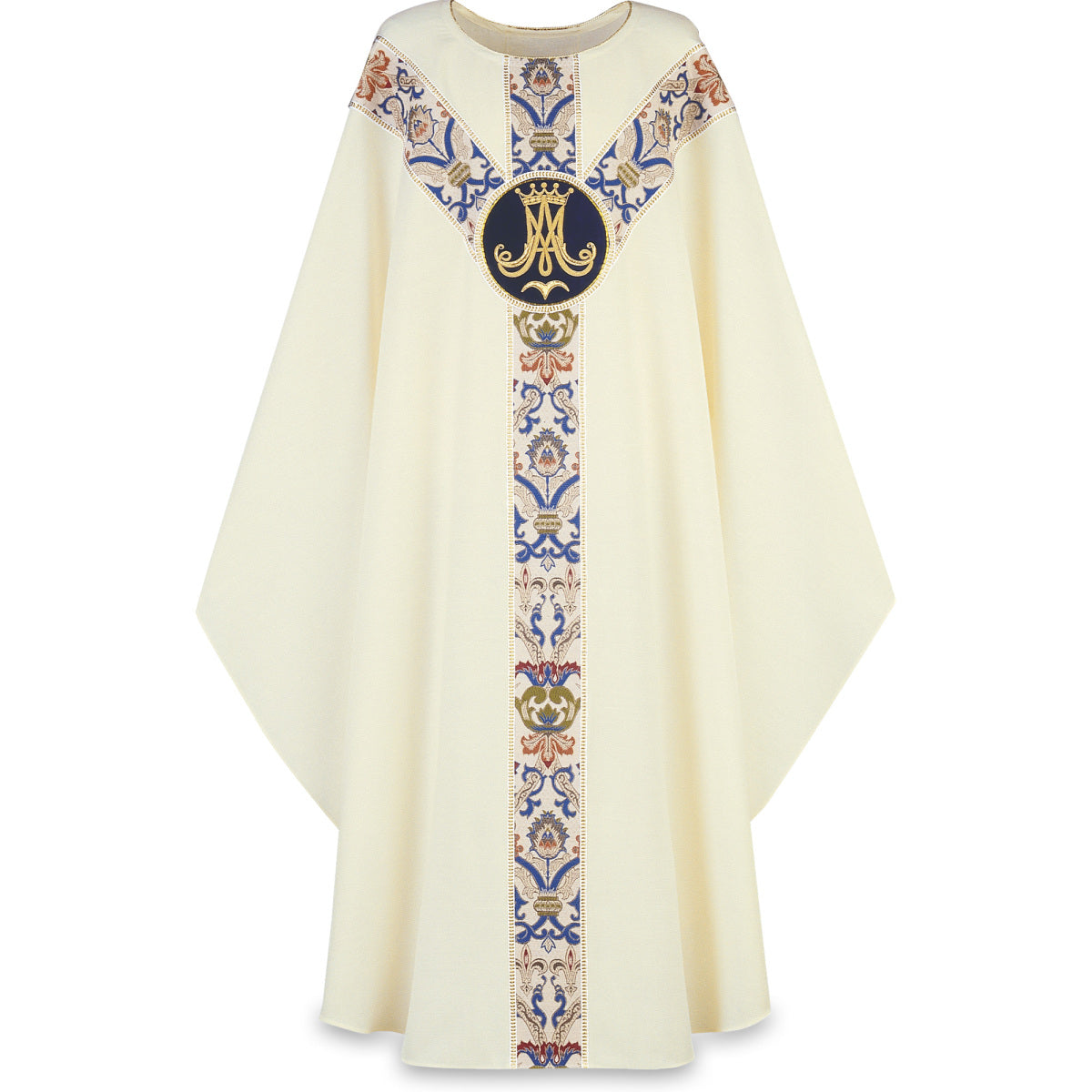 Chasuble Gothique Slabbinck en Tissu Dupion avec Emblème Brodé à la Main, Blanc