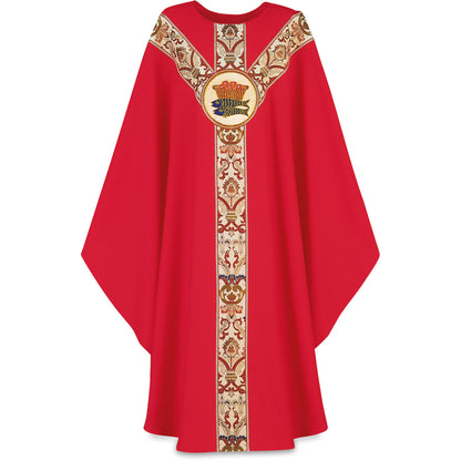 Chasuble Gothique Slabbinck en Tissu Dupion avec Emblème Brodé à la Main, Rouge