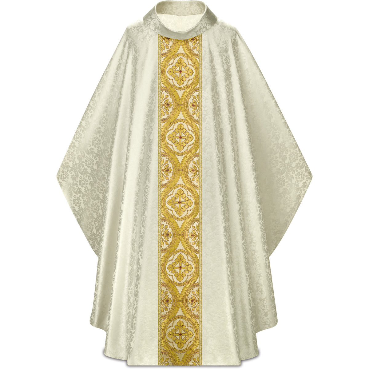 Chasuble Gothique Slabbinck en Brocart Damassé Duomo avec Col Roulé