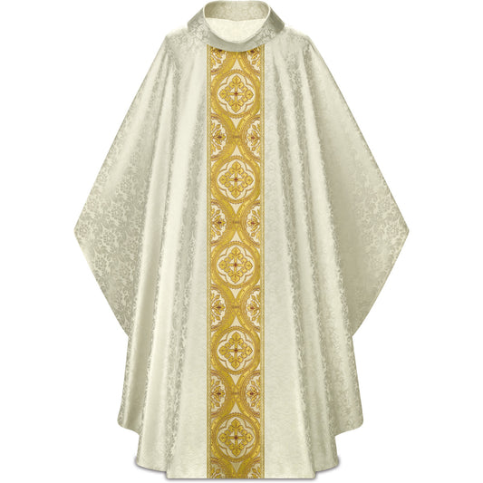 Casulla gótica Slabbinck en brocado de damasco Duomo con cuello enrollado