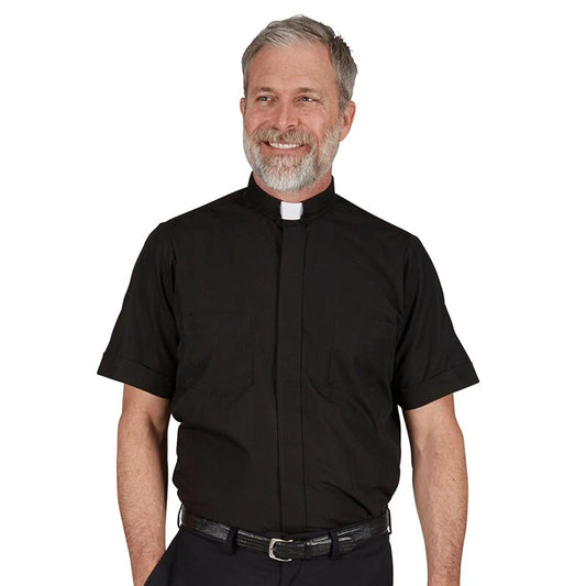 Chemise à col officier 100 % coton : Manches courtes