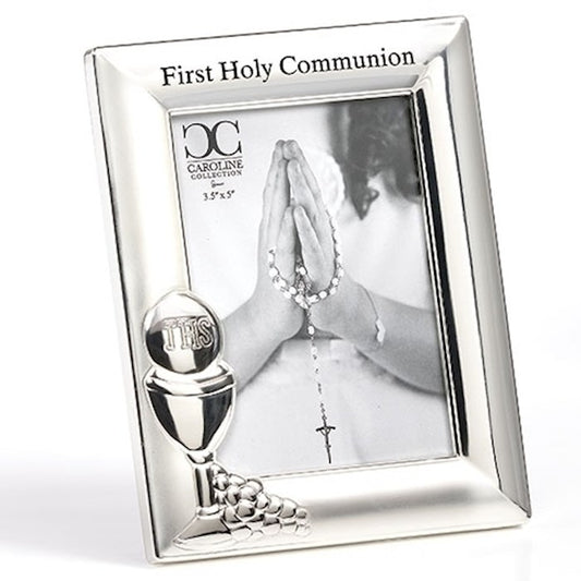 Cadre photo en métal argenté pour première communion – 3,5" x 5"