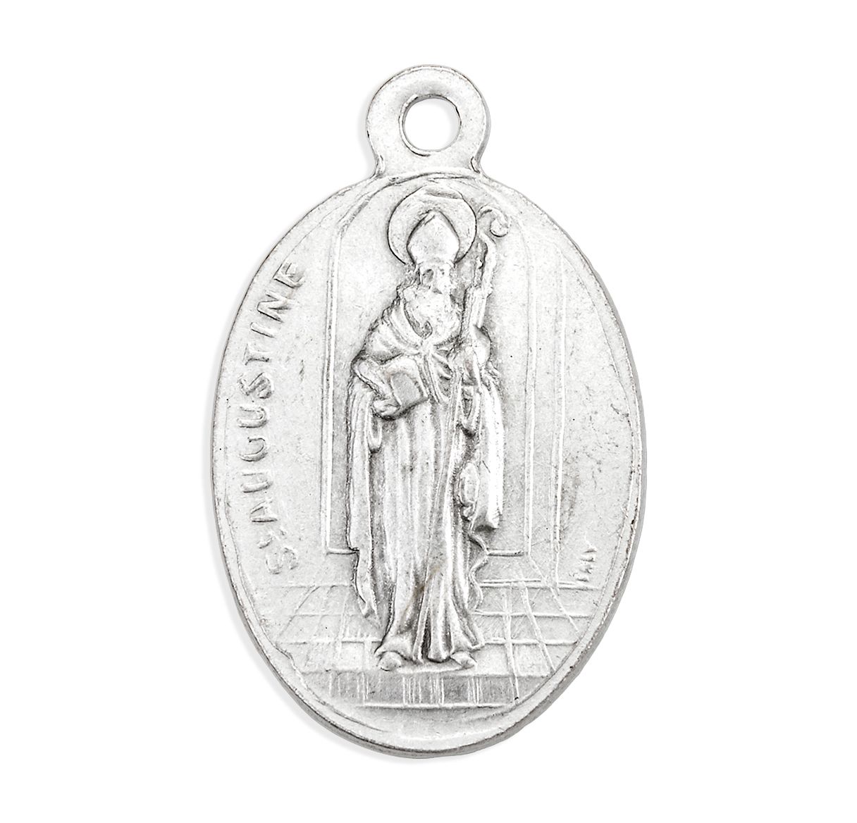 Oval Antiqued Silver St. Augustine and St. Monica Medal 1"