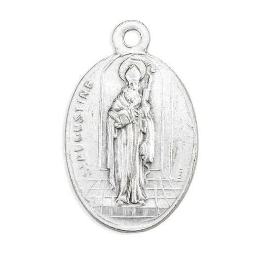 Médaille ovale vieil argent de St. Augustin et Ste. Monique 2,54 cm