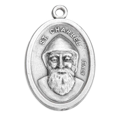 Médaille ovale vieillie en argent oxydé de Saint Charbel