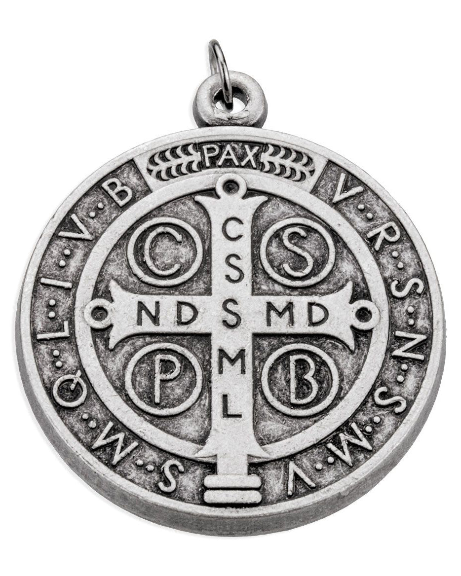 Médaille de jubilé antique Saint Benoît en argent 1-5/8 po