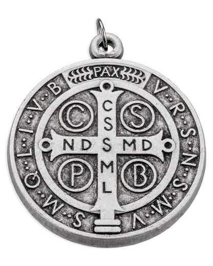 Médaille de jubilé antique Saint Benoît en argent 1-5/8 po