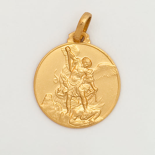 Médaille ronde extra-large de Saint Michel en or 10 carats