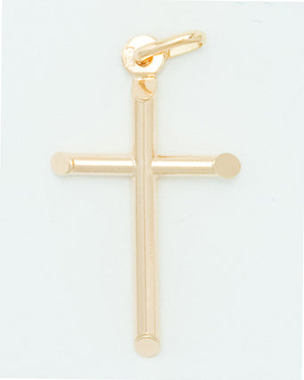 Gold cross pendant on a light gray background