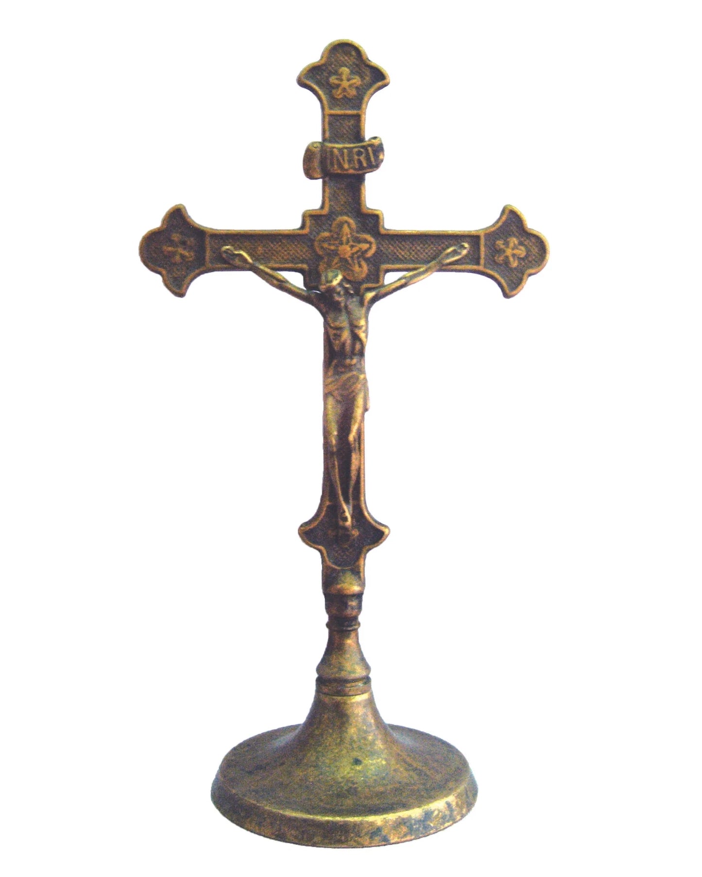 Antiqued brass standing Crucifix 11.5"