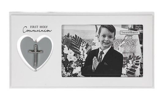 Cadre photo cœur rotatif en bois pour première communion 10x15 cm