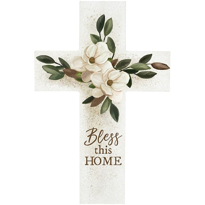 Bless This Home Floral Wall Cross 14"