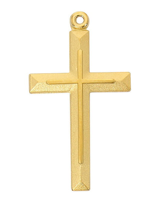 Gold cross pendant on a white background