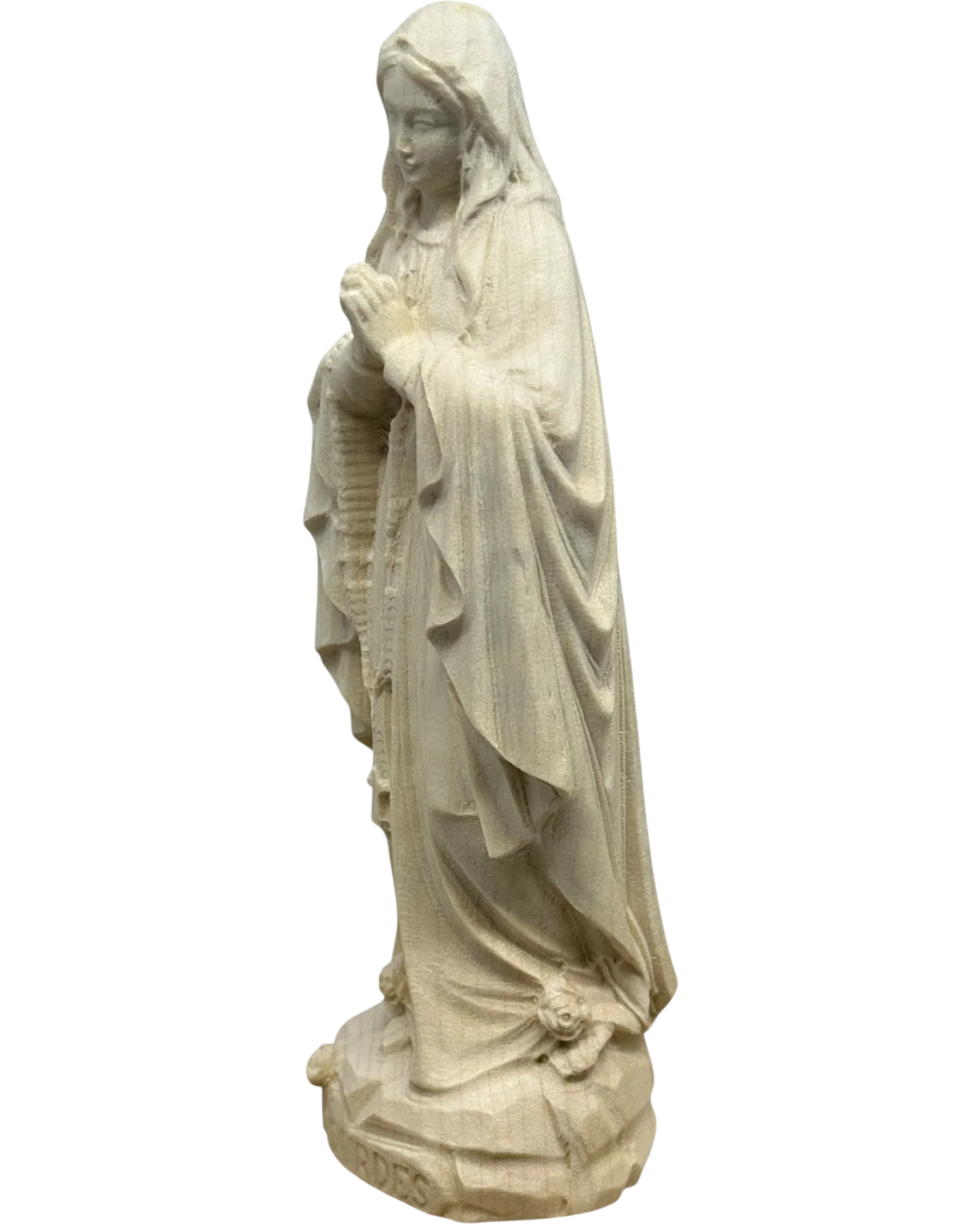 Estatua de la Virgen de Lourdes tallada a mano en madera de arce y tilo, Natural