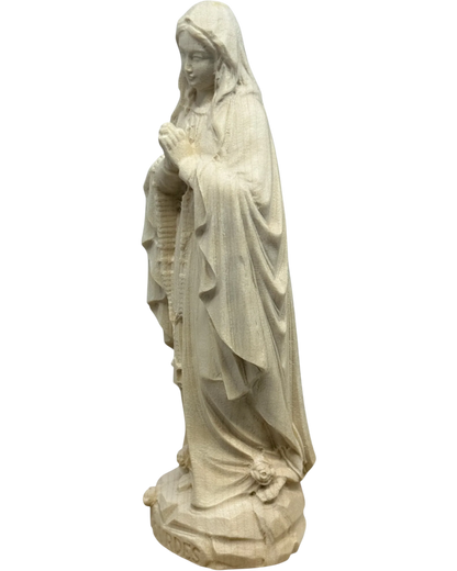 Estatua de la Virgen de Lourdes tallada a mano en madera de arce y tilo, Natural