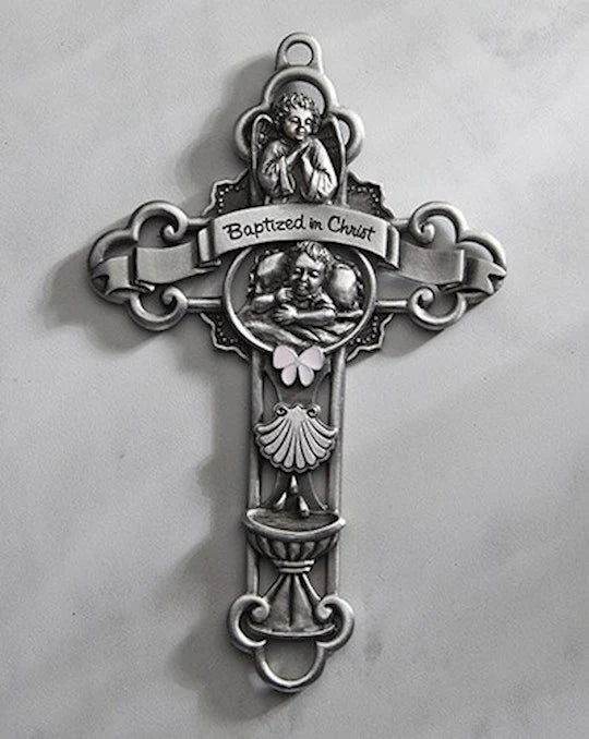 Croix murale de baptême en étain sculpté de 12,7 cm