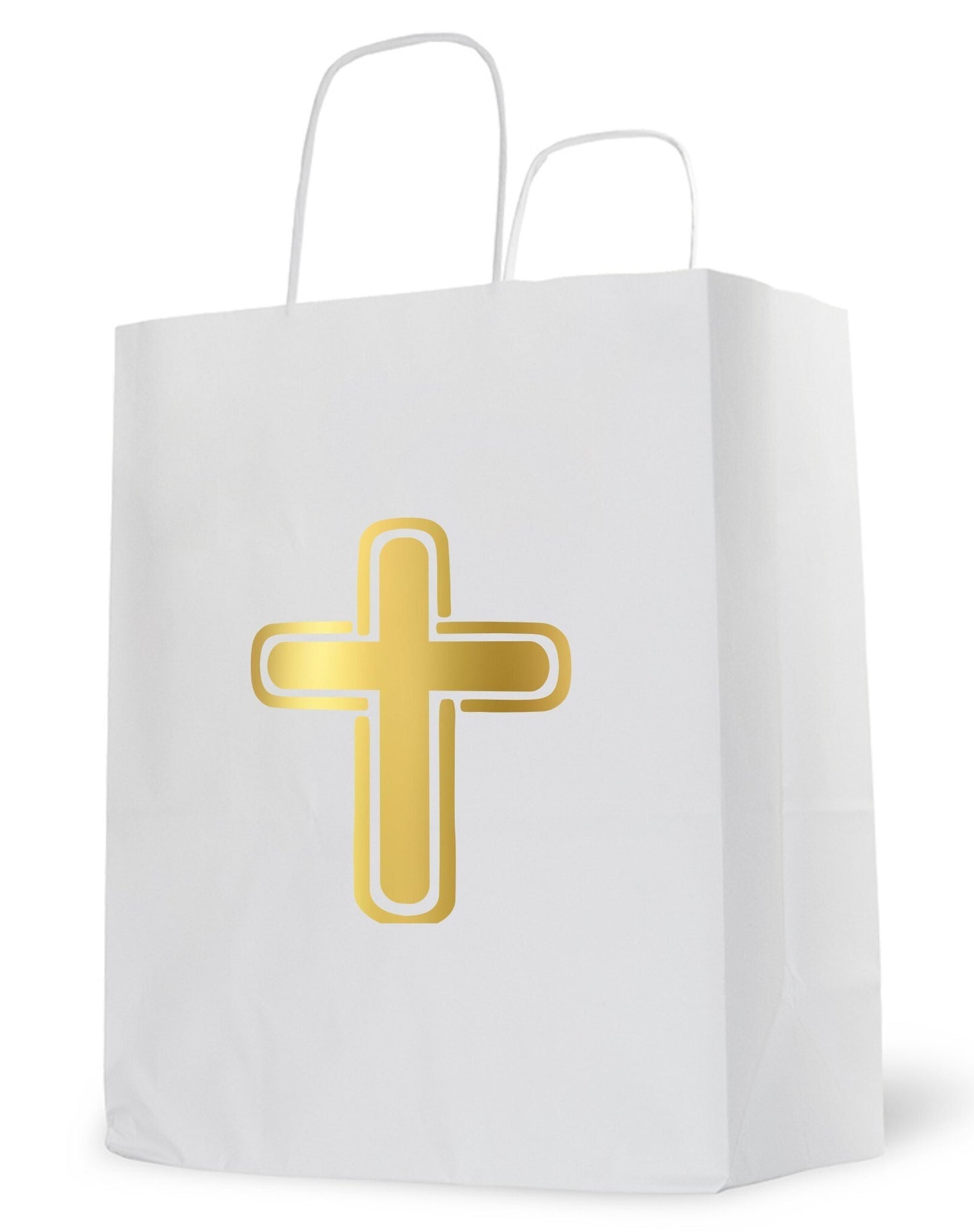 Small Gift Bag: White with Gold Cross