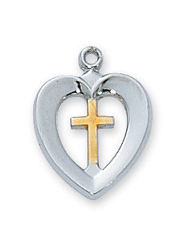 Two Tone Heart Cross Necklace