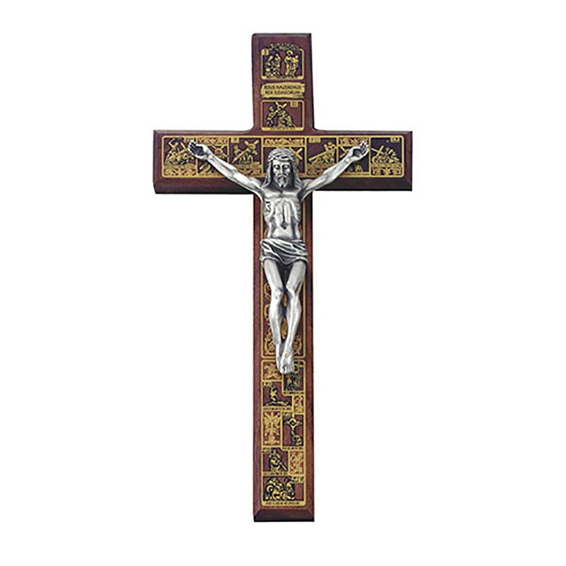 Walnut Stations of the Cross Wall Crucifix 12"