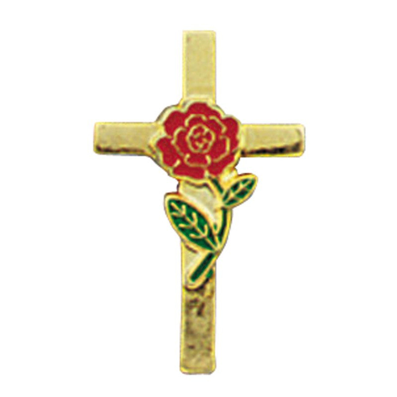 Rose Enamel Cross Lapel Pin
