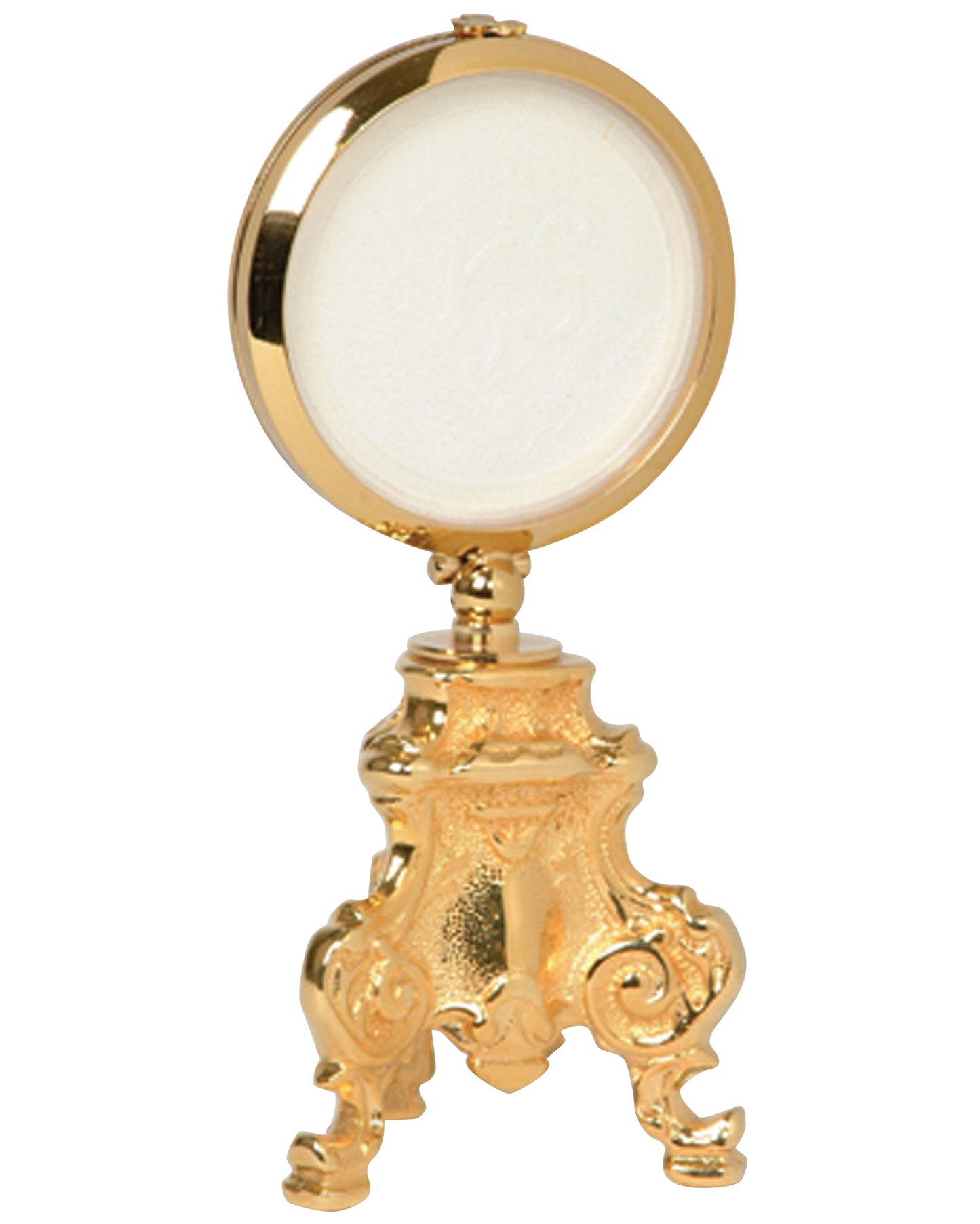 Decorative gold lamp with a white globe on a white background