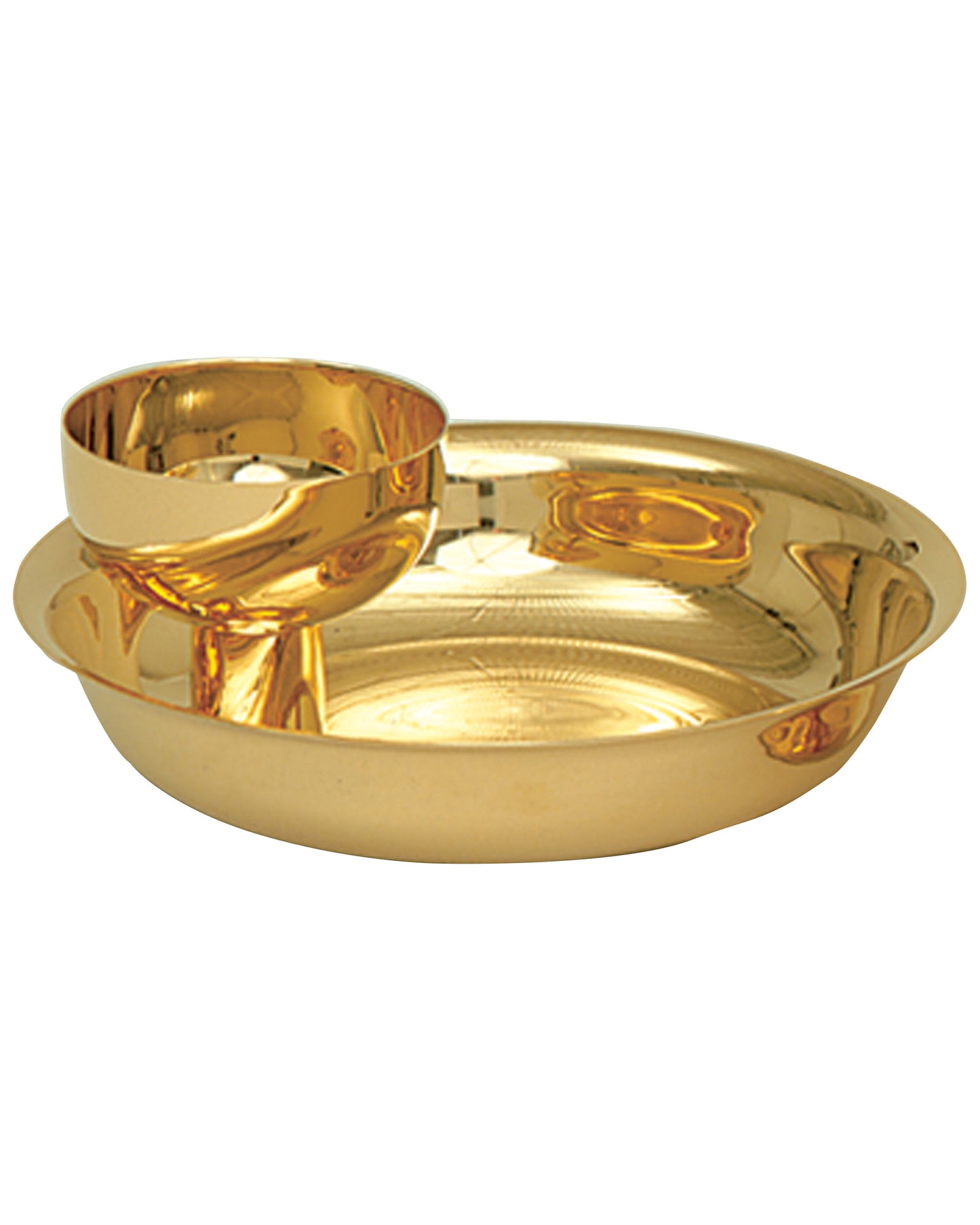 Gold tray with a smaller bowl on a white background
