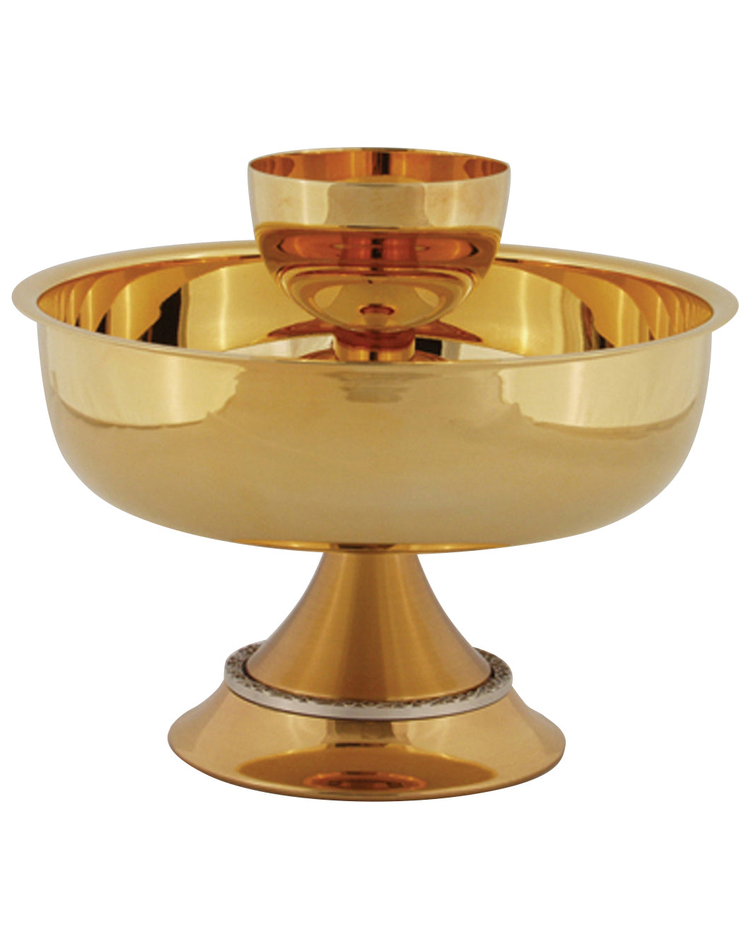 Gold bowl with a central spout on a white background