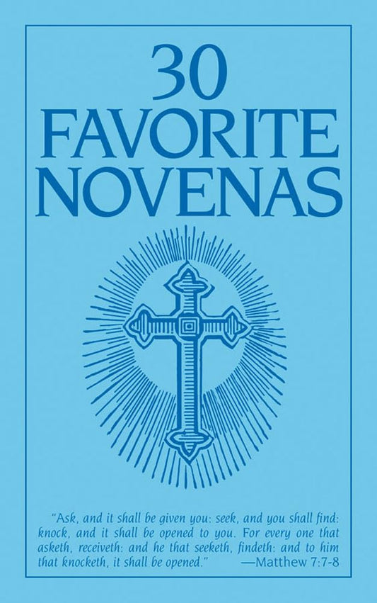 Book cover of '30 Favorite Novenas' with a cross design on a blue background