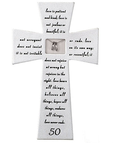 Love Never Fails 50th Anniversary Wall Cross 7"