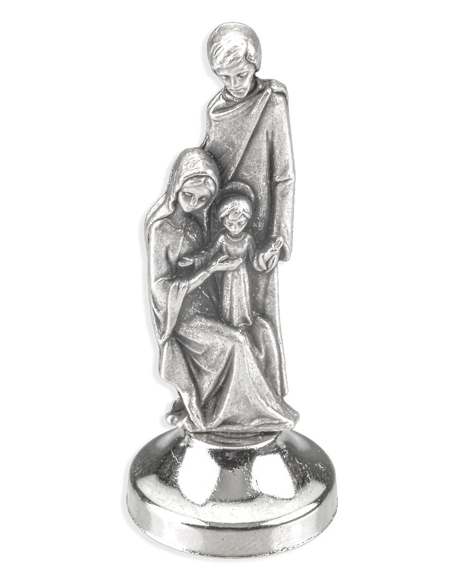 Silver statue of a family on a white background