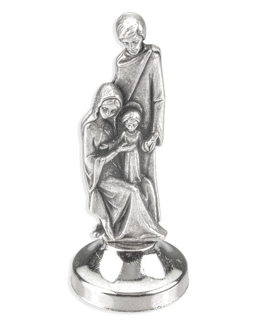 Silver statue of a family on a white background