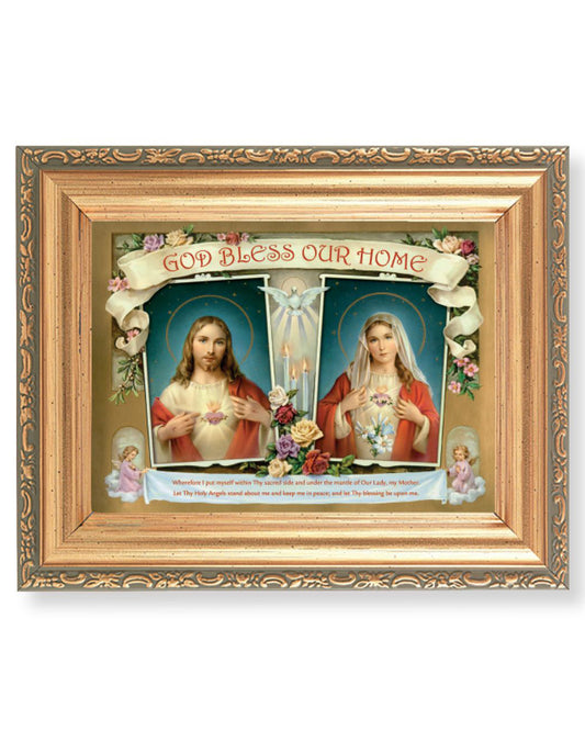 Sacred Hearts House Blessing with Gold Frame 5.5" x 7"