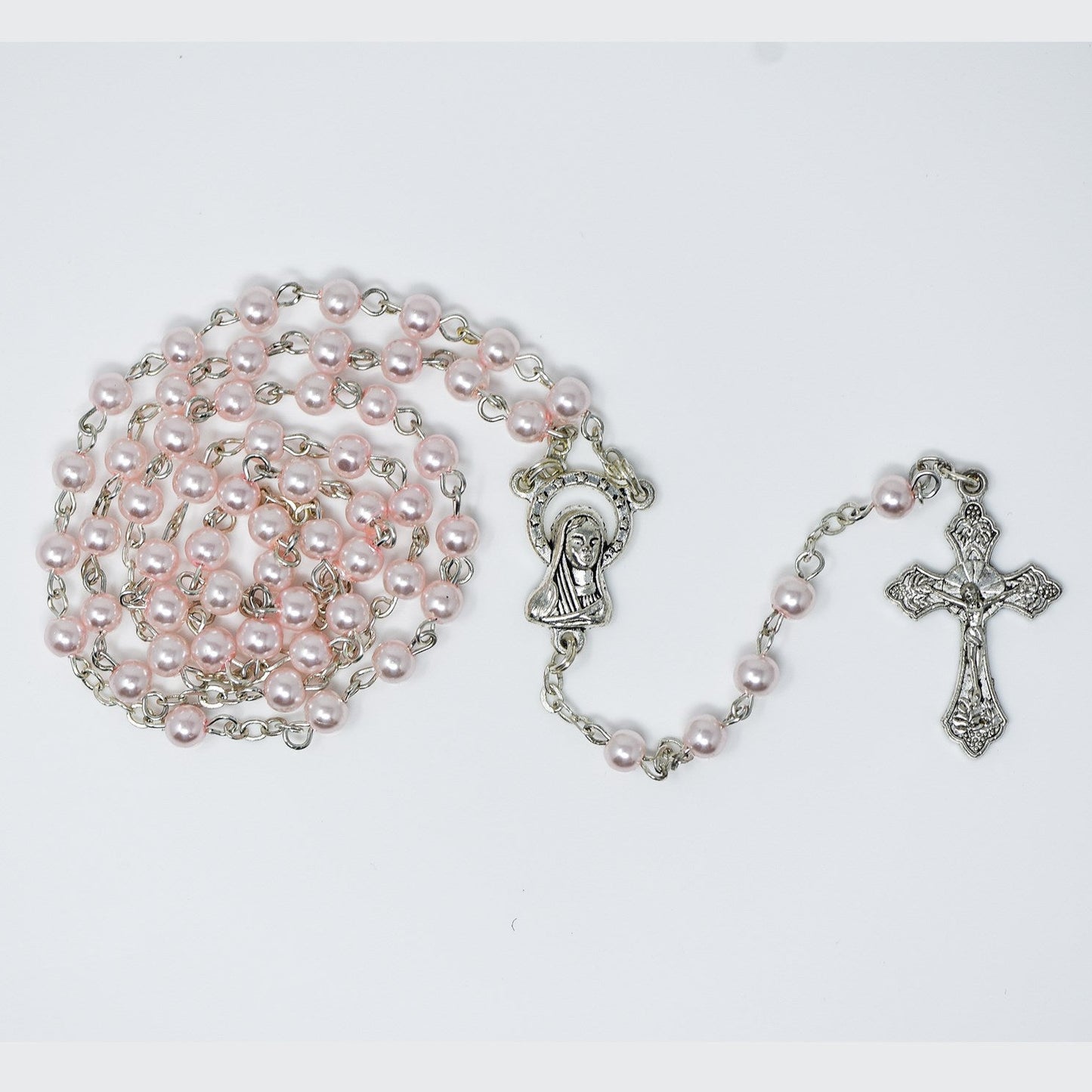 Rosario de perlas de cristal rosas de 5mm
