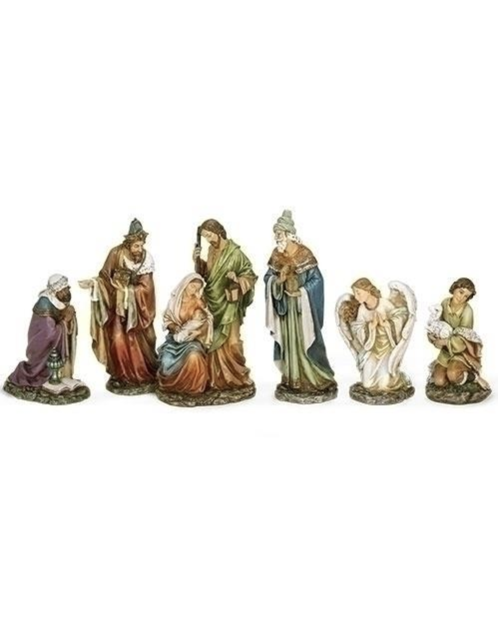 Set of nativity scene figurines on a white background