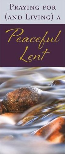 Book cover with text 'Praying for (and Living) a Peaceful Lent' over a background of flowing water and rocks.