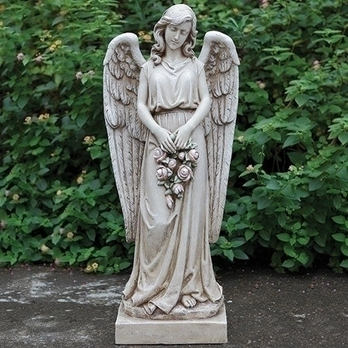 Angel Holding Rose Wreath Garden Statue - 36"