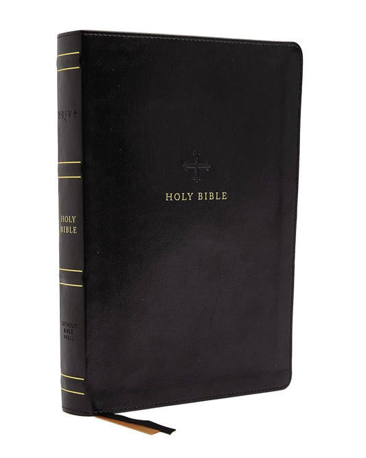Black Bible with gold lettering on a white background