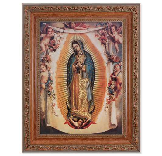 Ornate Wood Frame with a Our Lady of Guadalupe with Angels Print