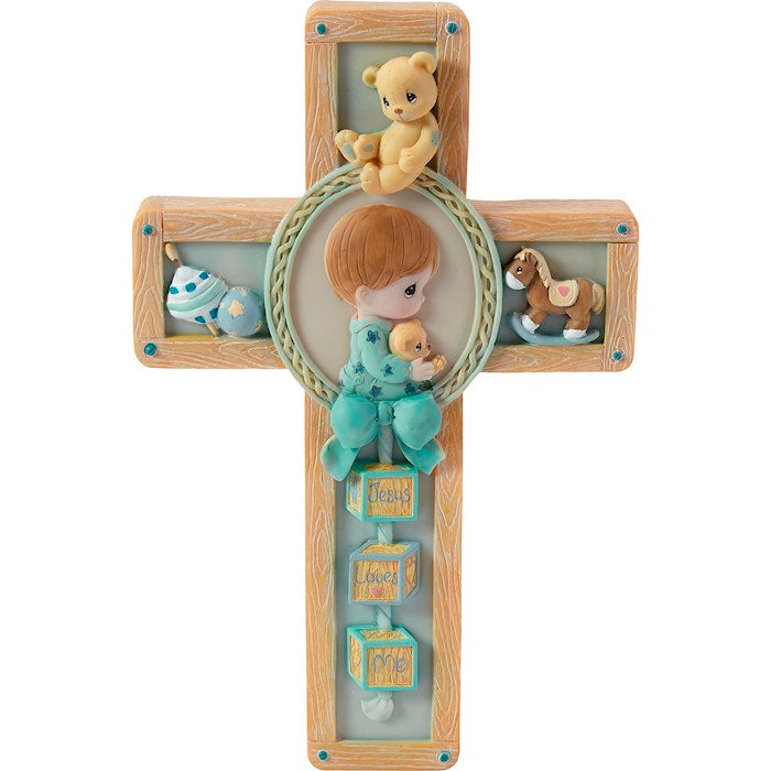 Precious Moments Praying Boy With Bear-Cross