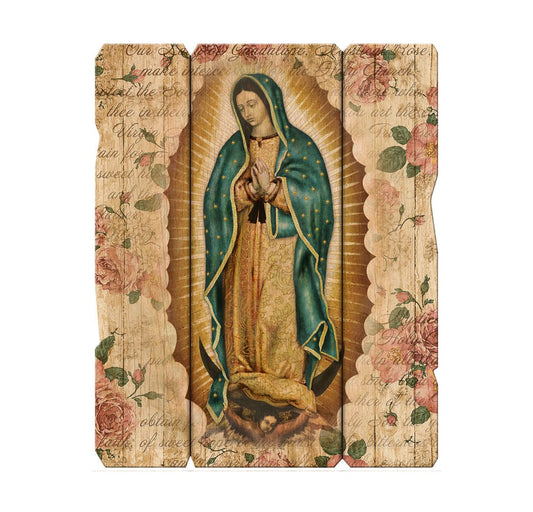 Wooden Our Lady of Guadalupe Vintage Wall Plaque 7.5" x 9"