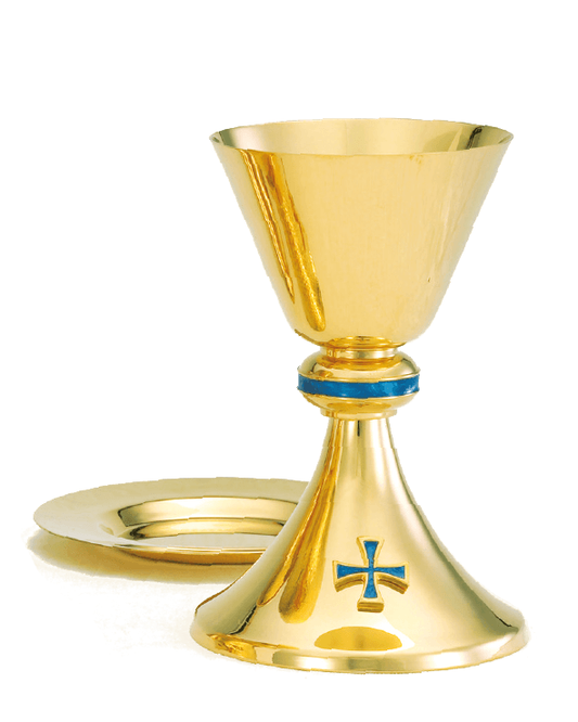 High Polish Chalice and Paten Set with Lapis Blue Accents