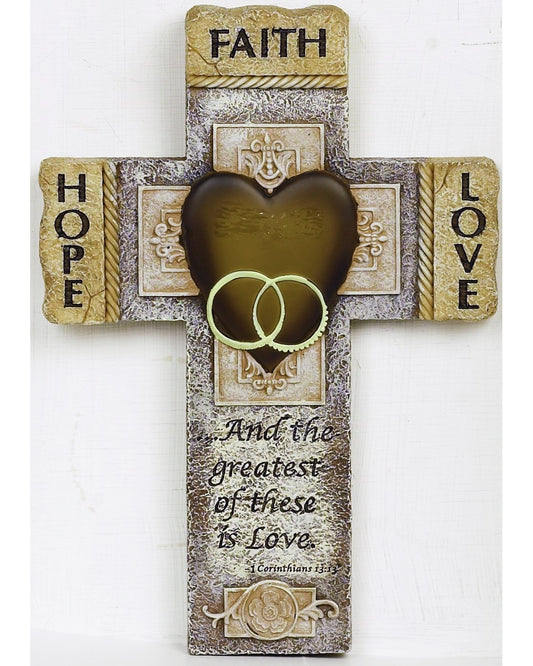 Faith Hope Love Wedding Wall Cross 10"