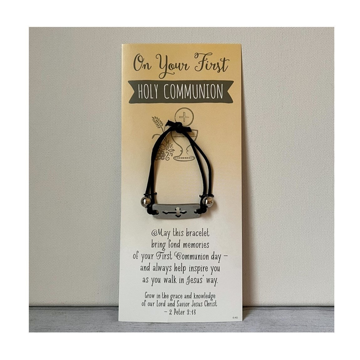 Bracelet extensible Communion Noir avec Croix en Étain
