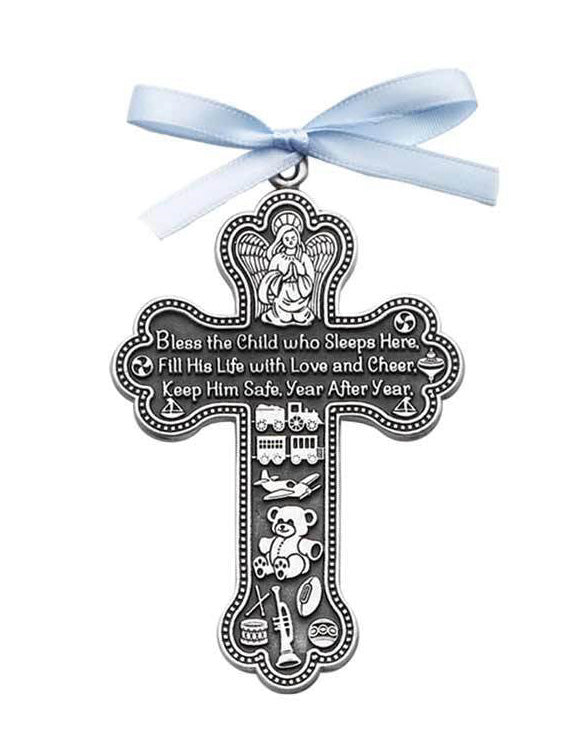 Pewter Crib Cross: Bless This Boy 3.5"