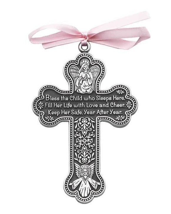 Pewter Crib Cross: Bless This Girl 3.5"
