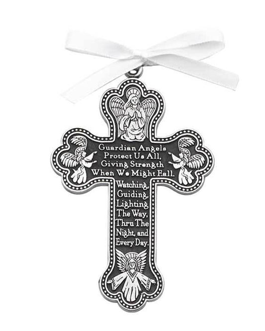 Croix d'ange gardien en étain pour berceau 3,5 po