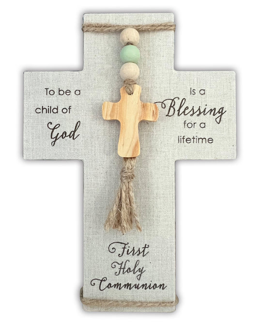 First Communion Cross with Beads 7.25"