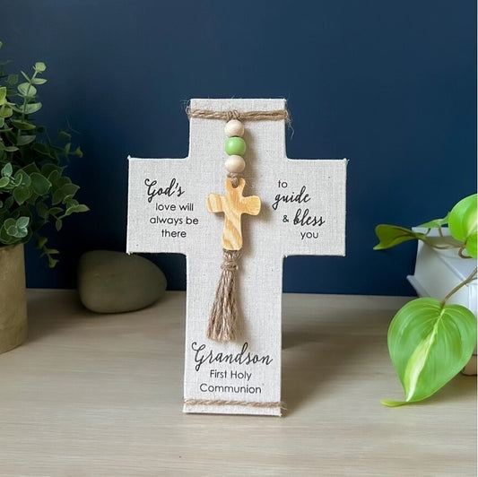 Croix de Première Communion avec perles - Petit-fils 7.25"