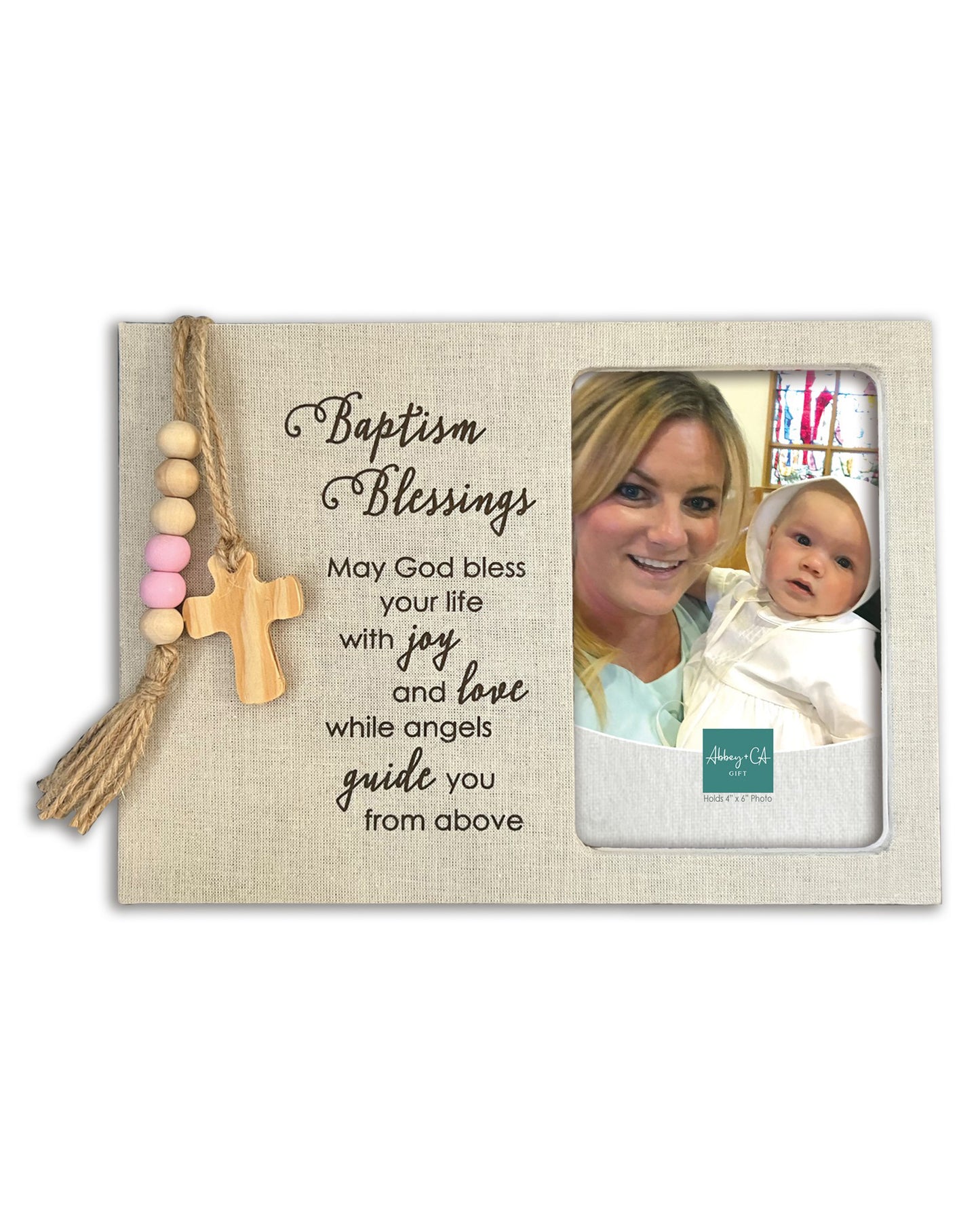 Baptism Blessings Photo Frame with Beads 6.5 x 9"